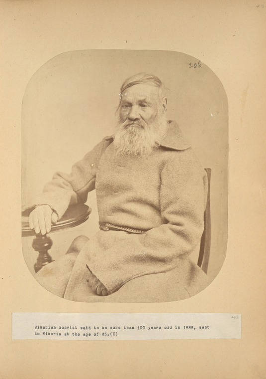 Siberian convict said to be more than 100 years old in 1885, sent to Siberia at the age of 65.